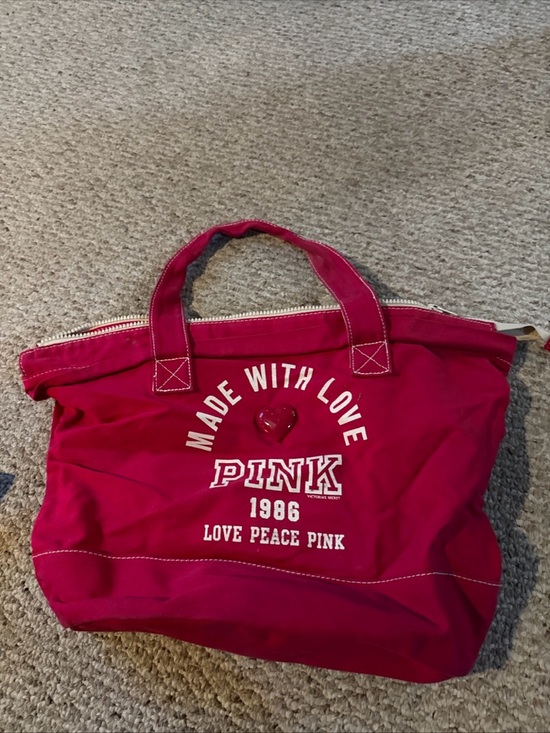 PINK Victoria's Secret Handbags - PINK Victoria's Secret Hot Pink Canvas Tote with 'Made With Love' Graphic